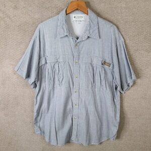 Columbia Shirt Mens XL Blue Check Button Down Short Sleeve Cotton Vented Outdoor